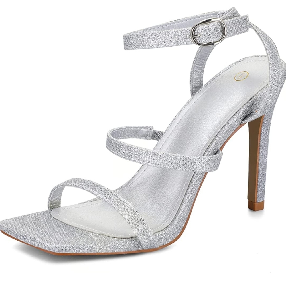 Mysoft Women's Square toe Stilettos Ankle Strap High Heeled Sandals.